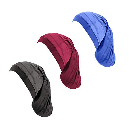 Silky Hair Bonnet for Dreadlocks,3Pack Braid Sleeping Cap Night Sleep Hat for Women Men (Black+Wine Red+Royal Blue)