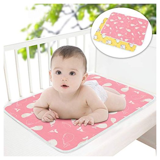2 Pcs Baby Diaper Changing Pad, Maveek 19.7'' X 27.6'' Newborns Waterproof Diaper Pad Reusable Nappy Multi Function Washable Mat for Home and Outdoor(Pink/Yellow)