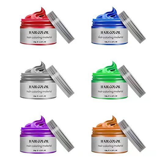 Temporary Hair Color Dye for Girls Kids, Hair Wax Color Girl Toys Gifts for Age 4 5 6 7 8 9 Birthday,Party, Cosplay DIY, Children's Day, Halloween, Christmas (6 Colors-Red Orange Purple Blue Green Gray)