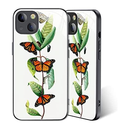 TABAVSIT iPhone13 Pro Case Butterfly and Caterpillars on Branch, All-Inclusive Design Matte Texture Shockproof Bumper, Scratchproof and Fade Resistant High-Definition Print Pattern