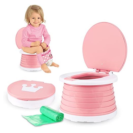 Portable Potty for Toddler Travel - Travel Potties Foldable Training Toilet Travel Potty Chair for Toddler Baby Kids Travel Potty Seat Indoor and Outdoor Pink