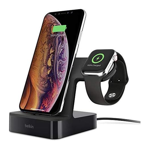 Belkin iPhone Charging Dock + Apple Watch Charging Stand (Powerhouse iPhone Charging Station) iPhone Dock, Apple Charging Station (Black)