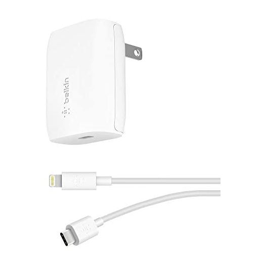Belkin USB-C Wall Charger 18W w/ 4ft USB-C to Lightning Cable (iPhone Fast Charger for iPhone 11, 11 Pro, 11 Pro Max, XS, XS Max, XR, X, 8, 8 Plus) iPhone Charger, iPhone Wall Charger