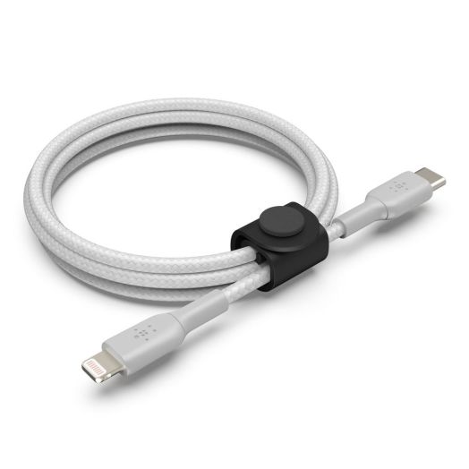 Belkin BOOSTCHARGE Braided USB C Cable with Lightning Connector + Strap, Silver, 5ft