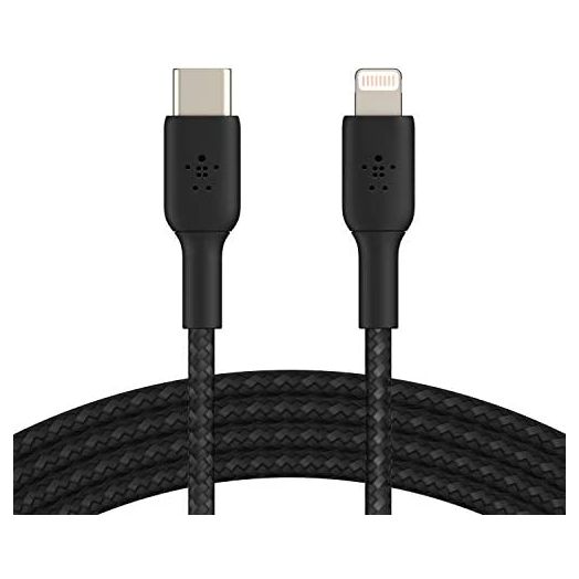 Belkin Braided USB C to Lightning Cable MFi Certified iPhone Fast Charger Type C Compatible with iPhone 13, 12, 11, Pro, Pro Max, Mini, iPad, AirPods, and Other Lightning Devices 6.6FT/2M (Black)