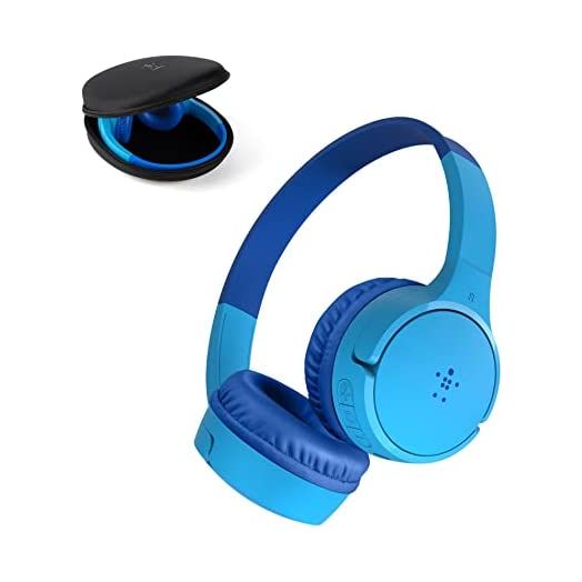 Belkin SOUNDFORM Mini Kids Wireless Headphones with Built in Mic, 30 Hours Playtime, Bluetooth 5.0 or Wired Connection, On Ear Headsets for Travel, School - Compatible with iPads, Galaxy, Tablet–Blue