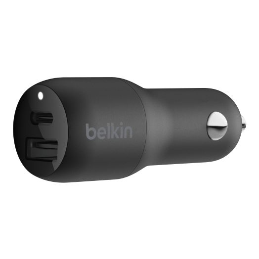 Belkin BOOSTCHARGE 30W Dual Port USB C + USB A Car Charger, Black