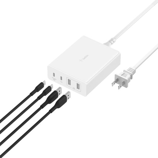 Belkin BoostCharge Pro 108W 4-Port GaN Charger, Multi-Port Desktop Charger Block w/ USB-C PD Fast Charge & USB-A Ports for Apple MacBook, iPhone, iPad, Samsung Galaxy, Google Pixel, & More - White