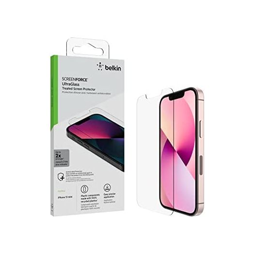 Belkin iPhone 13 Mini Screen Protector UltraGlass, AntiMicrobial-Treated, Easy Application Bubble Free with Included Guide Tray