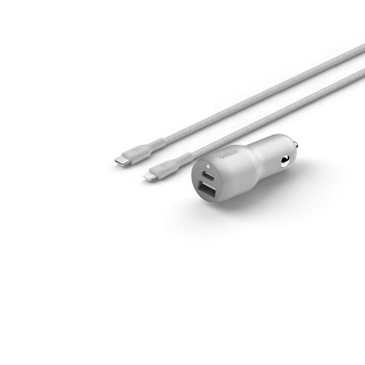 Belkin BOOST?CHARGE™ Dual Car Charger with PPS 37W USB-C to LTG, Silver