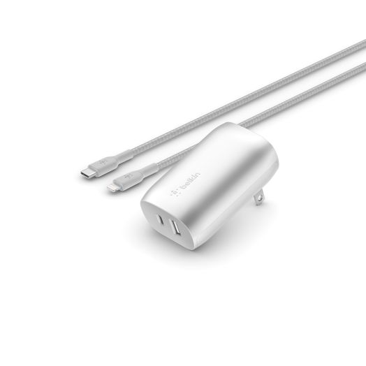 Belkin BOOST?CHARGE™ 37W USB Type C to Lightning PPS PD Dual Port Wall Phone Charger, Silver