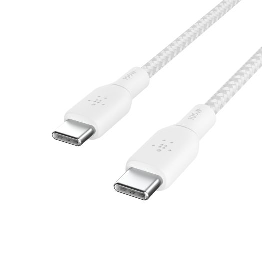 Belkin USB-C to USB-C Cable, BoostCharge Braided Power Cable (2M, 6.6ft), Fast Charging Cable w/ 100W Power Delivery, USB-IF Certified for iPhone 15, MacBook, Chromebook, Samsung Galaxy & More - White