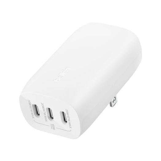 Belkin BoostCharge 3-Port USB-C Wall Charger with PPS 67W, USB-C PD 3.1 Enabled Fast Charging iPhone Charger for iPhone 15 Series, MacBook Pro, AirPods, Galaxy, and Other PD Enabled Devices - White