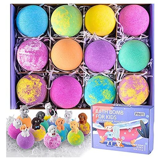Bath Bombs with Surprise Inside - Puppy Bath Bombs for Kids, 12 Pack Kids Bubble Bath Gift Set Fizzies Balls with Toy, Handmade Gentle Kids Safe Organic Bathbomb, Ideal Birthday Gift for Boys & Girls