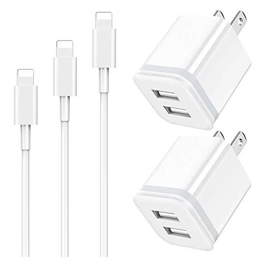 Phone Charger Cable 3ft 6ft 10ft with Wall Plug, LUOATIP 5-Pack Long Charging Cord + Dual Port USB Block Cube Adapter Replacement for iPhone 11 XS/XS Max/XR/X 8/7/6/6S Plus SE/5S/5C, Pad, Pod