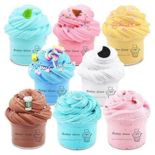 Butter Slime Kit for Girls 8 Pack, Party Favors with Watermelon, Coffee, Mint, Candy, and Lemon Slime, Stretchy and Non-Sticky, Stress Relief Toy for Boys, Easter Basket Stuffers