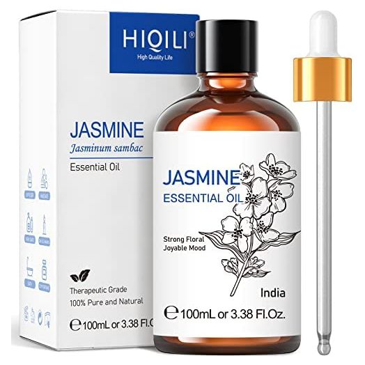 HIQILI Jasmine Essential Oil, Premium Quality Pure & Natural, for Diffuser, Sleeping, Massage, Skin Care, Perfume, Shampoo, Aromatherapy - 3.38 FL Oz