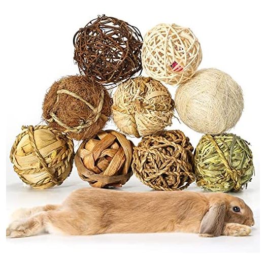 DAMPET Small Animals Play Balls, Chew Grass Balls & Rolling Chew Toys for Bunny, Improve Pets Dental Health for Rabbit, Chinchilla, Guinea Pigs, Hamsters, Gerbils, Rats, Mice (9 Pieces)