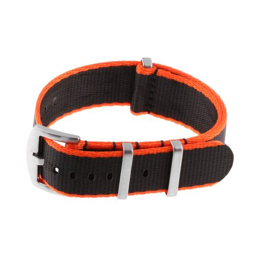 StrapsCo Premium Nylon Seat Belt Wrap Around Watch Band Strap - Orange & Black (Silver Buckle) - 18mm