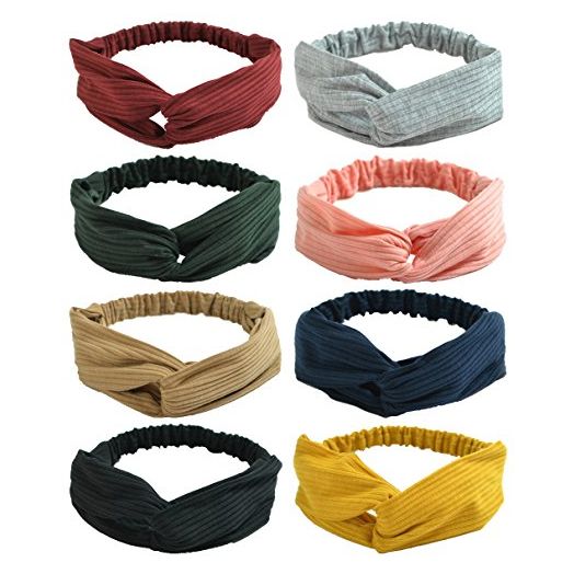 Women and Little Girl's Stretchy Headbands Teens Cross Hairband for Fashion Shampoo Sports 8 Pack (8 Colors, Girl Head 40-52CM)