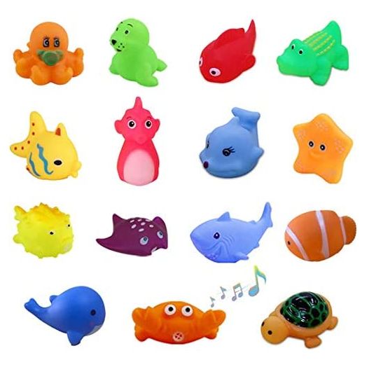 UMBWORLD Preschool Bath Toys Rubber Floating Squeaky Baby Wash Shower Toy for Toddlers Kids Party Decoration15 Pcs (Sea Animal)