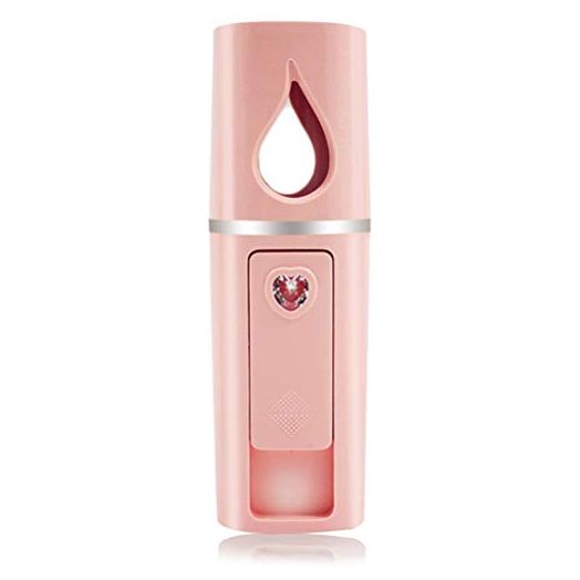 Portable Nano Facial Mister Mini Facial Steamer Atomization Eyelash Extensions with Mirror & 20ml Visual Water Tank (Pink)