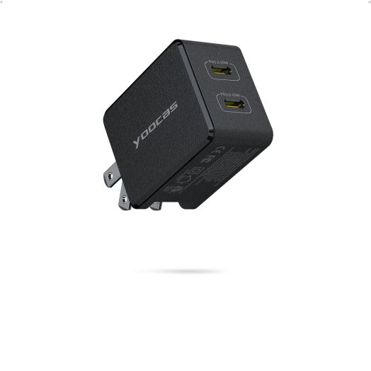 65W USB C Wall Charger, 2 Type-c Ports GaN Charger Block, PD Fast Charger for iPhone 15/14/13, iPad Pro, Pixel 7/6, 60W Power Adapter Laptop MacBook Pro/Air Charger-Black