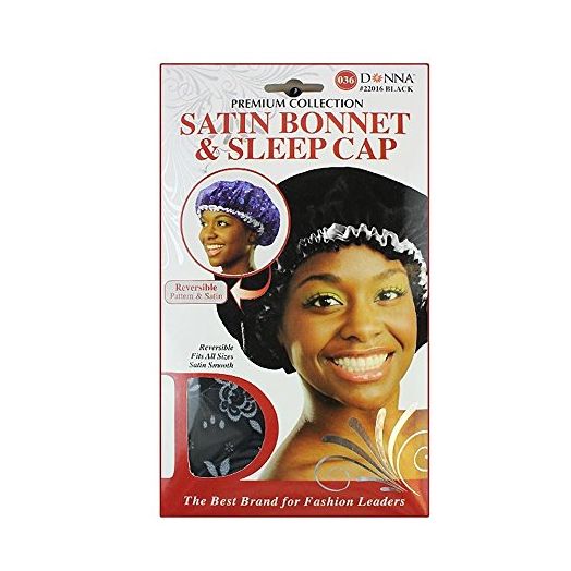 Donna's Premium Reversible Satin Bonnet & Sleep Cap (Black)
