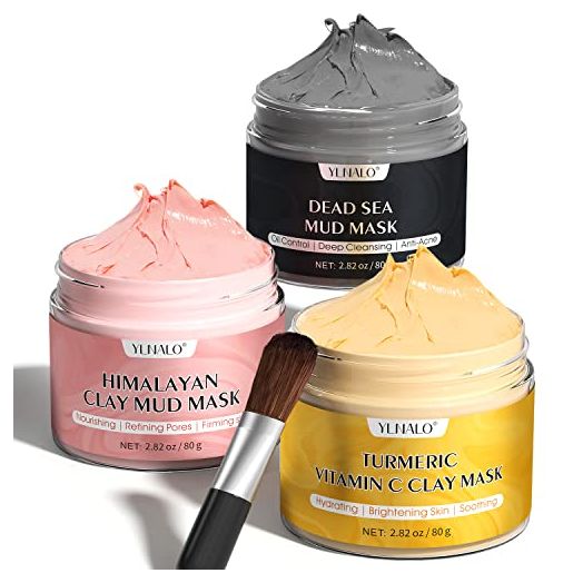 Turmeric Vitamin C Clay Mask, Dead Sea Mud Mask, and Himalayan Clay Mask, Facial Skin Care Mask Set for Deep Pore Cleansing, Reduce Blackheads Acne, Dark Spots, Oil Control, and Radiant Skin