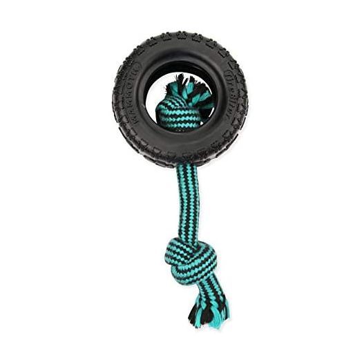 Mammoth Pet Products TireBiter w/Cotton-Poly Rope – Natural Rubber Dog Toys for Extreme Chewers – Dog Toys for Extra Long Interactive Play – Aggressive Chewer Toys for Small Dogs - Small 3.75”, Black