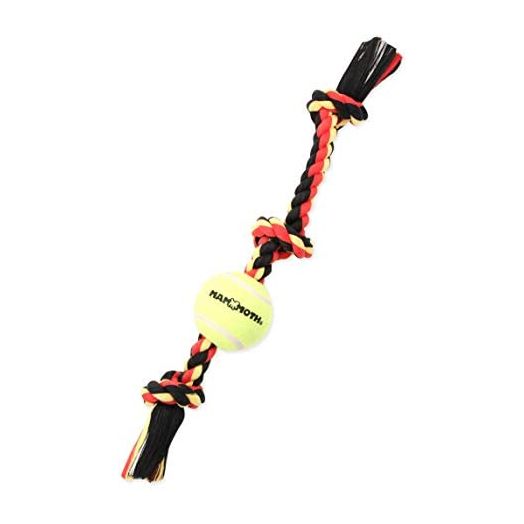 Mammoth Flossy Chews Color 3 Knot Tug w/ Tennis Ball – Premium Cotton-Poly Tug Toy for Dogs – Interactive Dog Tug Toy – Rope Dog Toy with Tennis Ball