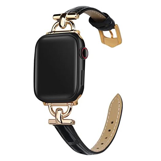Mxiixnai Leather Band Compatible with Apple Watch Straps Women 38mm 40mm 41mm, Slim Thin Leather Strap with D-Shape Metal Buckle for iWatch Bands Series 8 7 6 5 4 3 2 1 SE