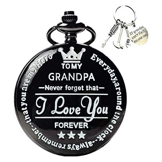 to My-Grandpa Pocket-Watch for Grandpa Best Gifts for Him Birthday Christmas Gifts, Engraved Pocket Watch with Box for Men