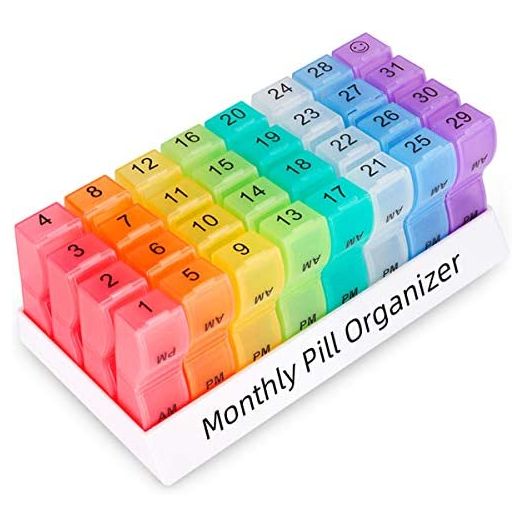 Monthly Pill Organizer 2 Times a Day, one Month Pill Box AM PM, 30 Day Pill Case Small Compartments to Hold Vitamin and Travel Medicine Organizer, 31 Day Pill Organizer, 4 Week Pill Cases