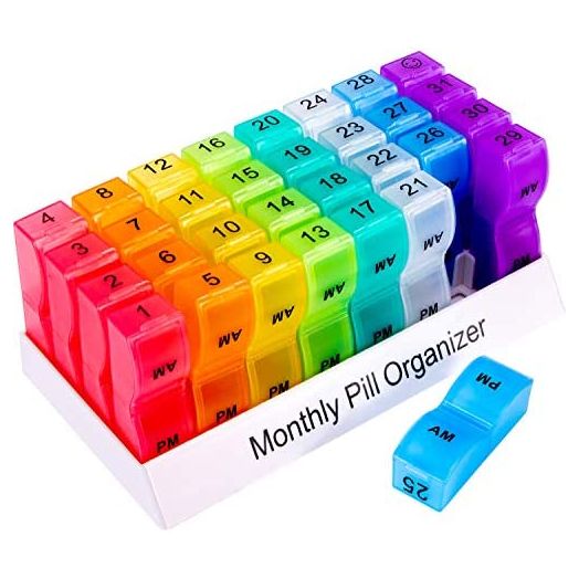 Monthly Pill Organizer, 30 Day Pill Organizer 2 Times a Day, One Month Pill Case AM PM, Travel 4 Week Pill Box, 31 Day Pill Medicine Container Vitamins Holder for Fish Oil, Medications and Supplements