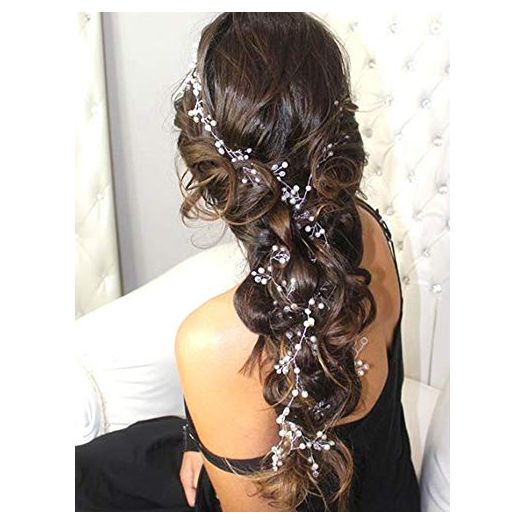 FXmimior Bridal Wedding Crystals Love Long Hair Vine Headband Wedding Evening Party Headpiece Extra long Hair Vine Silver Long Bride Hair Jewelry Hair Accessories 39.4IN