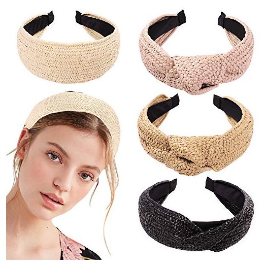 Headbands Women Hair Head Bands - Ivyu Knotted Turban Cute Headbands Straw Boho Twist Hair bands for Women’s hair Wide Thick Top Knot Hairbands For Girls Beauty Product Beech Accessories