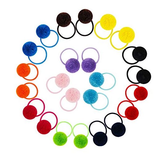Fishdown 24 Pcs Pom Ball Hair Ties, Fluffy Pom Pom Ball Hair Band for Girls, Toddlers Pigtail Ball Ponytail Holders for Girls