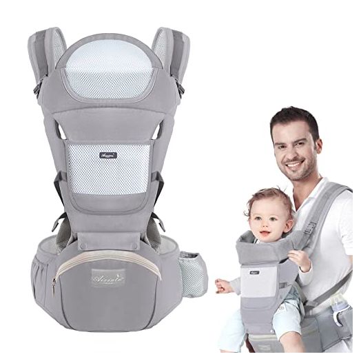 Huifen Baby Carrier with Hip Seat, Multi-Functional 9 in 1 Baby Carrier Newborn to Toddler for All Seasons All-Position, Baby Backpack Carrier for Child, Toddler, Infant, Newparents (7-40Lb) (Grey)