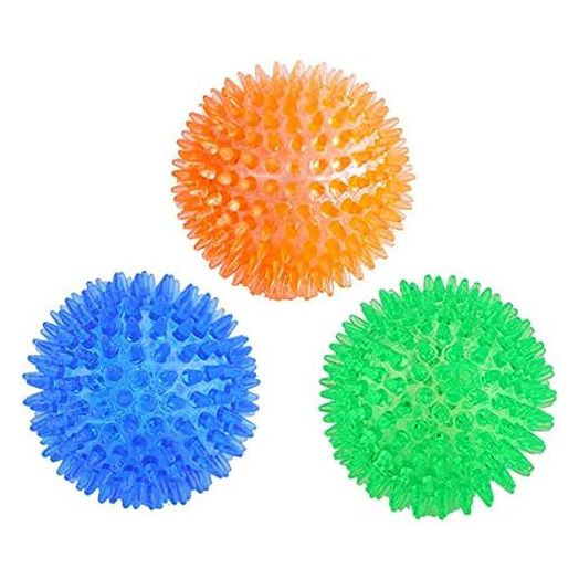 Orgrimmar 3.5" Dog Squeaky Chewing Balls 3 Packs Pet Soft Stab Balls Cleaning Teeth Toys Dogs Spiky Balls with High Bounce for Small Medium Large Pet Dog Toys