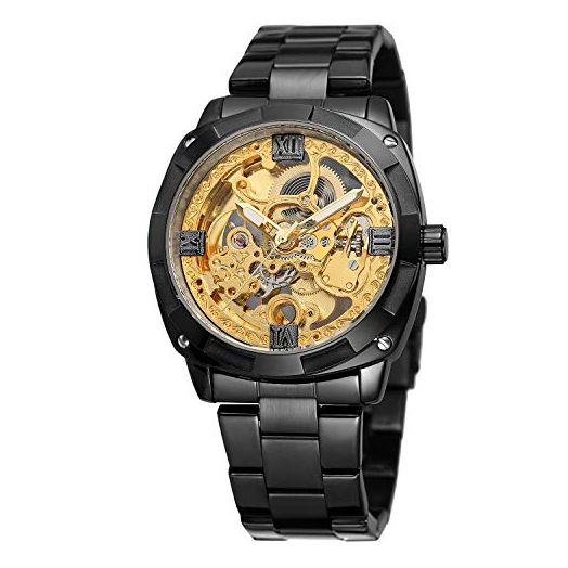 FORSINING Men's Unique Design Automatic Skeleton Anglog Dial Watch with Stainless Steel Bracelet