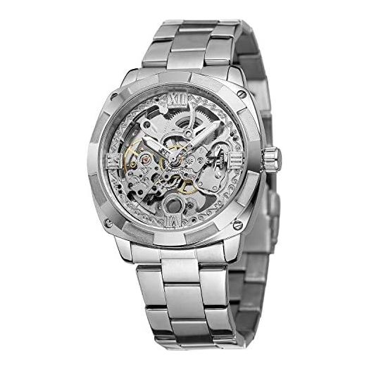 FORSINING Men's Military Silver Automatic Self-Wind Mechanical Wristwatch with Stainless Steel Bracelet