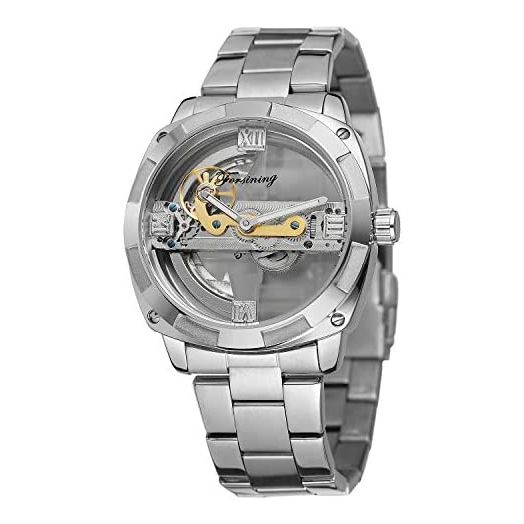 FORSINING Men's Trendy Steampunk Automatic Stainless Steel Silver Bracelet Watches for Various Occasions