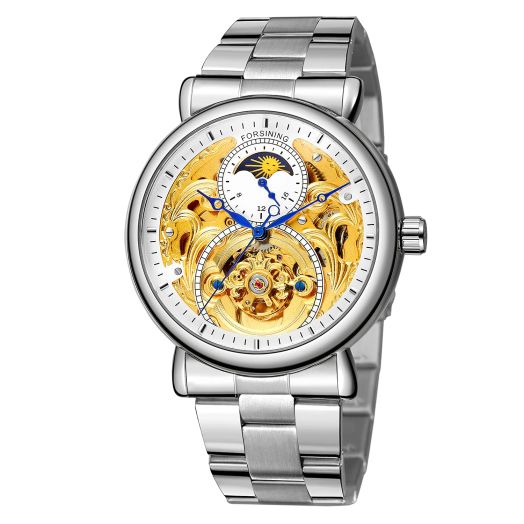 FORSINING Mens Automatic Waterproof Moon Phase Stainless Steel Wrist Watch