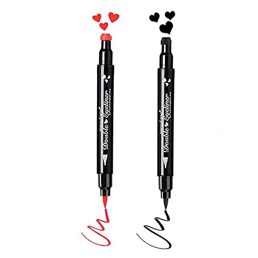 Go Ho 2PCS Eyeliner Stamps Set,Red and Black Liquid Stamp Eyeliner Pen,Double-side Long-lasting Waterproof Eyeliner Tattoo Eye Cat Make Up,Eyeliner Stamps with Black Heart & Red Heart Shaped,Eye Liners Makeup Tools(Red + Black)