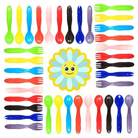 Youngever 36 Pcs Plastic Toddler Utensils, Set of 18 in 9 Assorted Colors, Plastic Kids Forks Kids Spoons, Dishwasher Safe, Toddler Silverware, Kids Plastic Cutlery Set, 9 Assorted Colors