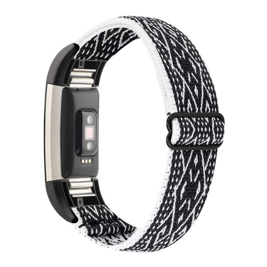 YONWORTH Adjustable Elastic Watch Band Compatible with Fitbit Charge 2 Bands, Stretchy Nylon Loop Strap Soft Wrist Bands Bracelet Sport Replacement for Women Men (Black White)