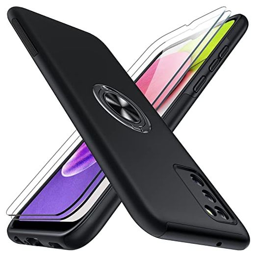 JAME for Samsung A03s Case, Galaxy A03s Case with 2* Tempered Glass Screen Protector, Slim Soft Shockproof Phone Case with Rotation Kickstand [Magnetic Car Mount Feature] for Samsung A03s - Black
