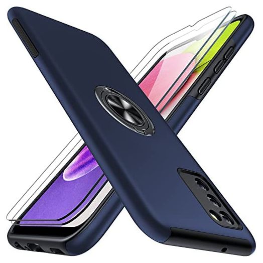 JAME for Samsung A03s Case, Galaxy A03s Case with 2* Tempered Glass Screen Protector, Slim Soft Shockproof Phone Case with Rotation Kickstand [Magnetic Car Mount Feature] for Samsung A03s - Blue