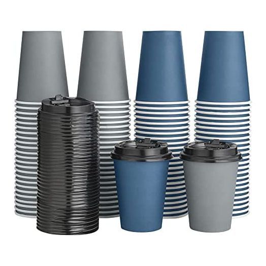 12 oz Paper Coffee Cups, Disposable Coffee Cups with Lids, Drinking Cups (100 Pack)